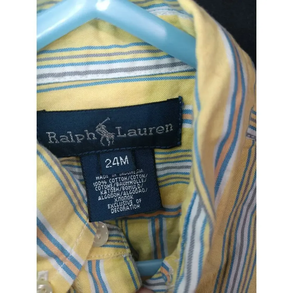 Polo Ralph Lauren Blue Sweater Vest Yellow Button Up Preppy Baby Size 24M 2pc